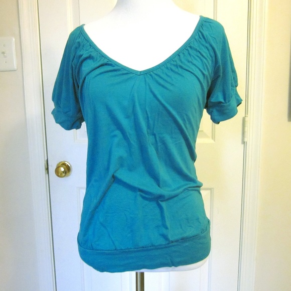 H&M Turquoise Wide V-Neck Blouse (S) - Picture 2 of 3